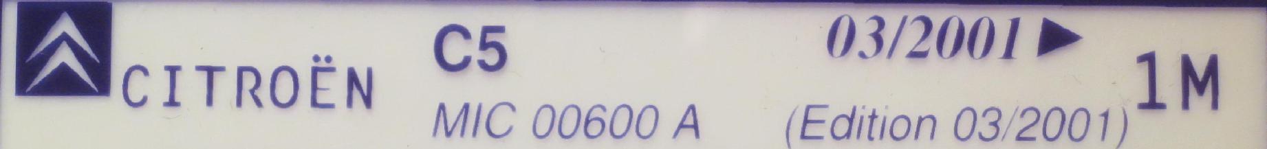 MIC00600A Catalogue pi&egrave;ces rechange Citro&euml;n C5 03/2001► 03/2001